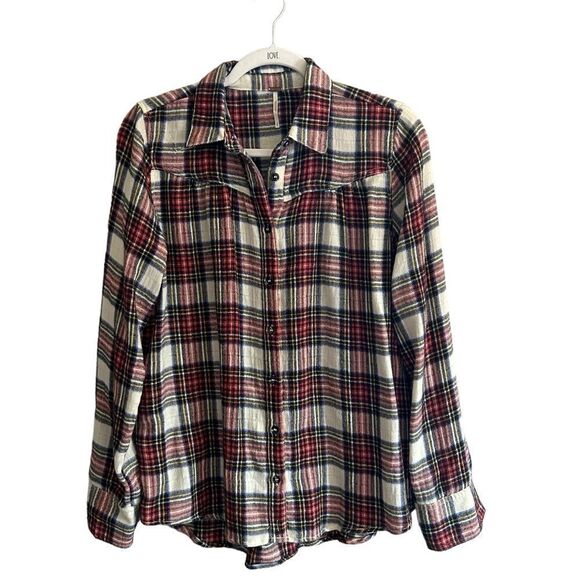 Free People Womens Plaid Flannel Button Down Shirt sz Small *READ - Picture 1 of 4